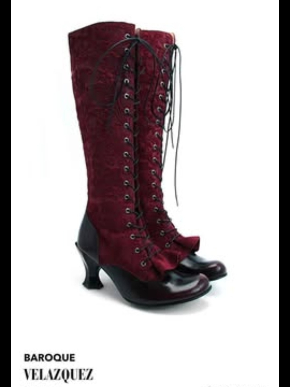 John Fluevog Burgundy Lace-Up Mid-Calf Boots with Black Accents - Picture 5 of 6